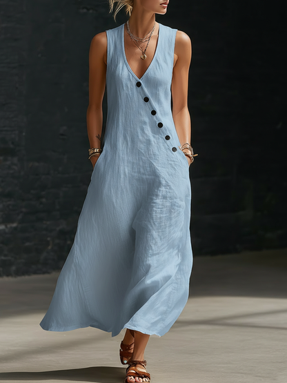 Maxikleid aus Baumwolle mit Knopfleiste und Taschen - Ansicht 4