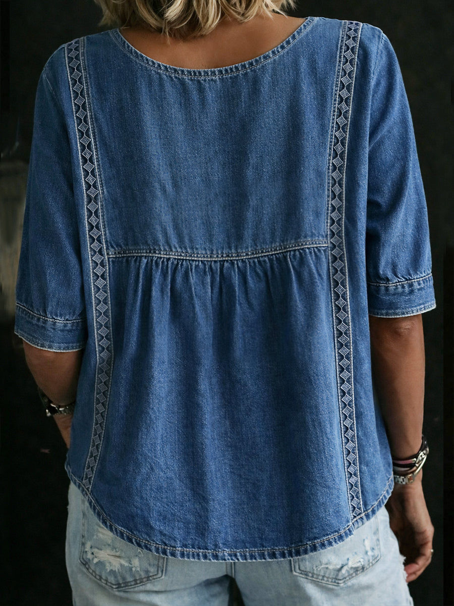 Top aus Denim mit Patchwork - Ansicht 2
