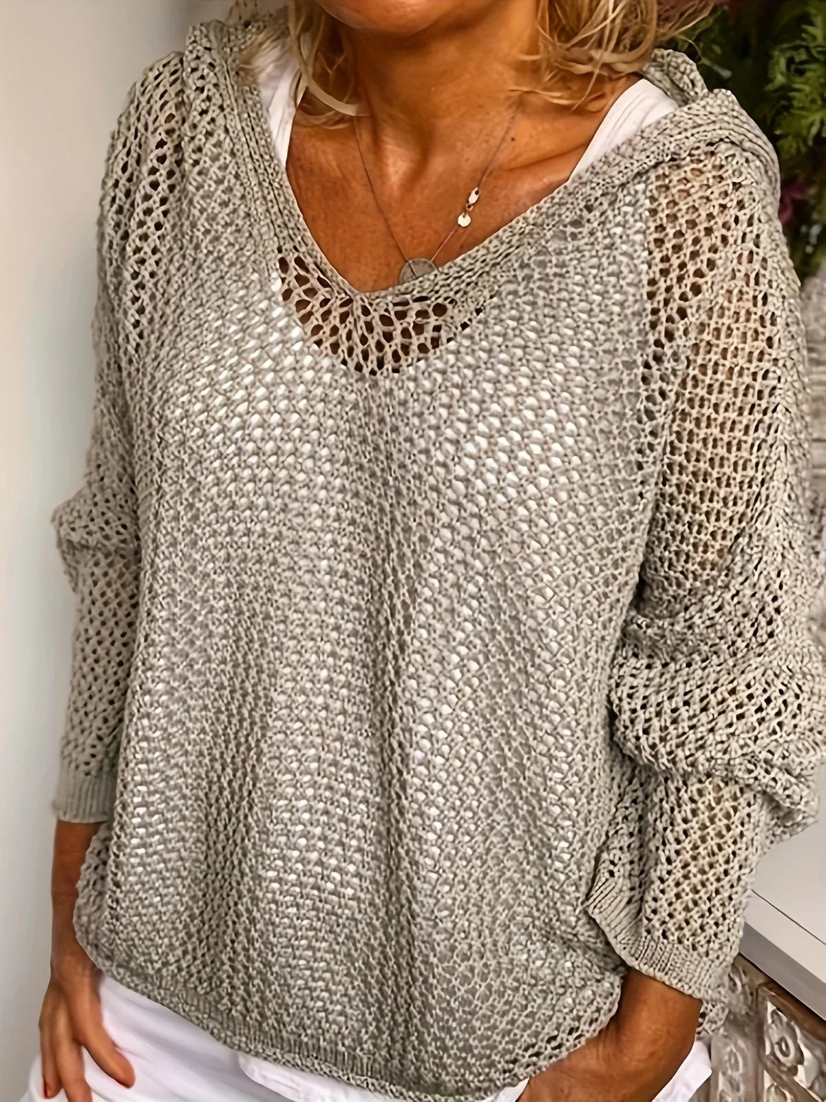Strickpullover mit Kapuze und Langarm - Ansicht 3