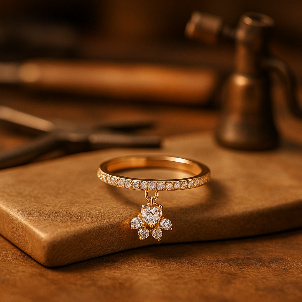 Vintage Katzenpfote und Herz Stein Ring