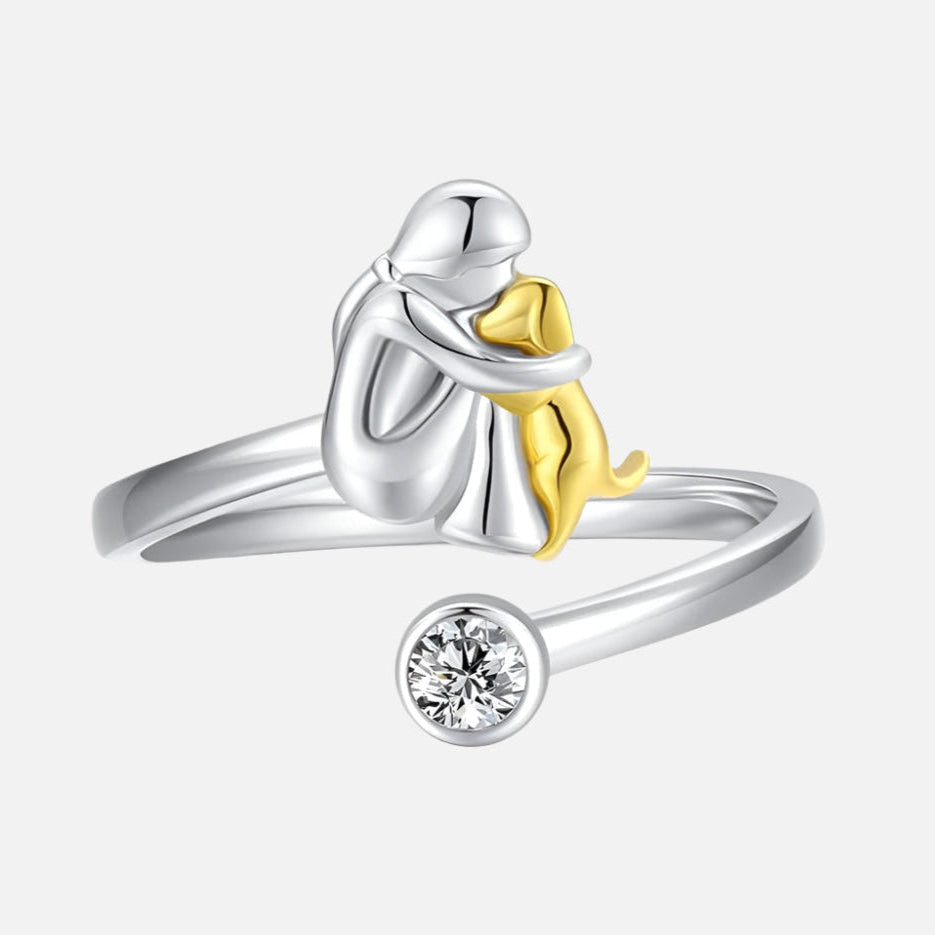 Hund Ring in 925 Sterlingsilber mit Zirkonia