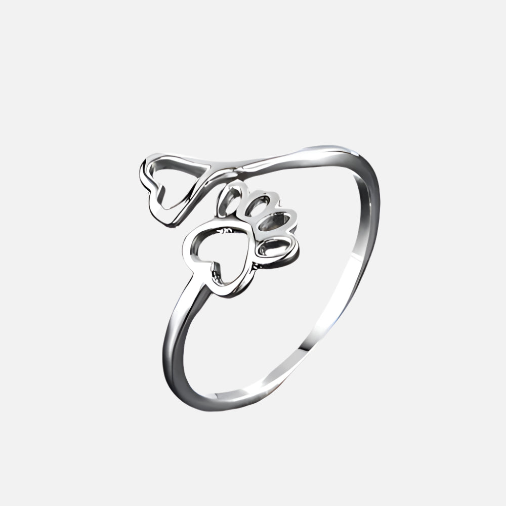 Verstellbarer Pfoten und Herz Ring