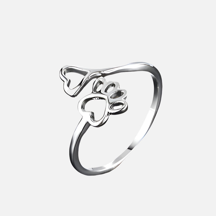 Verstellbarer Pfoten und Herz Ring