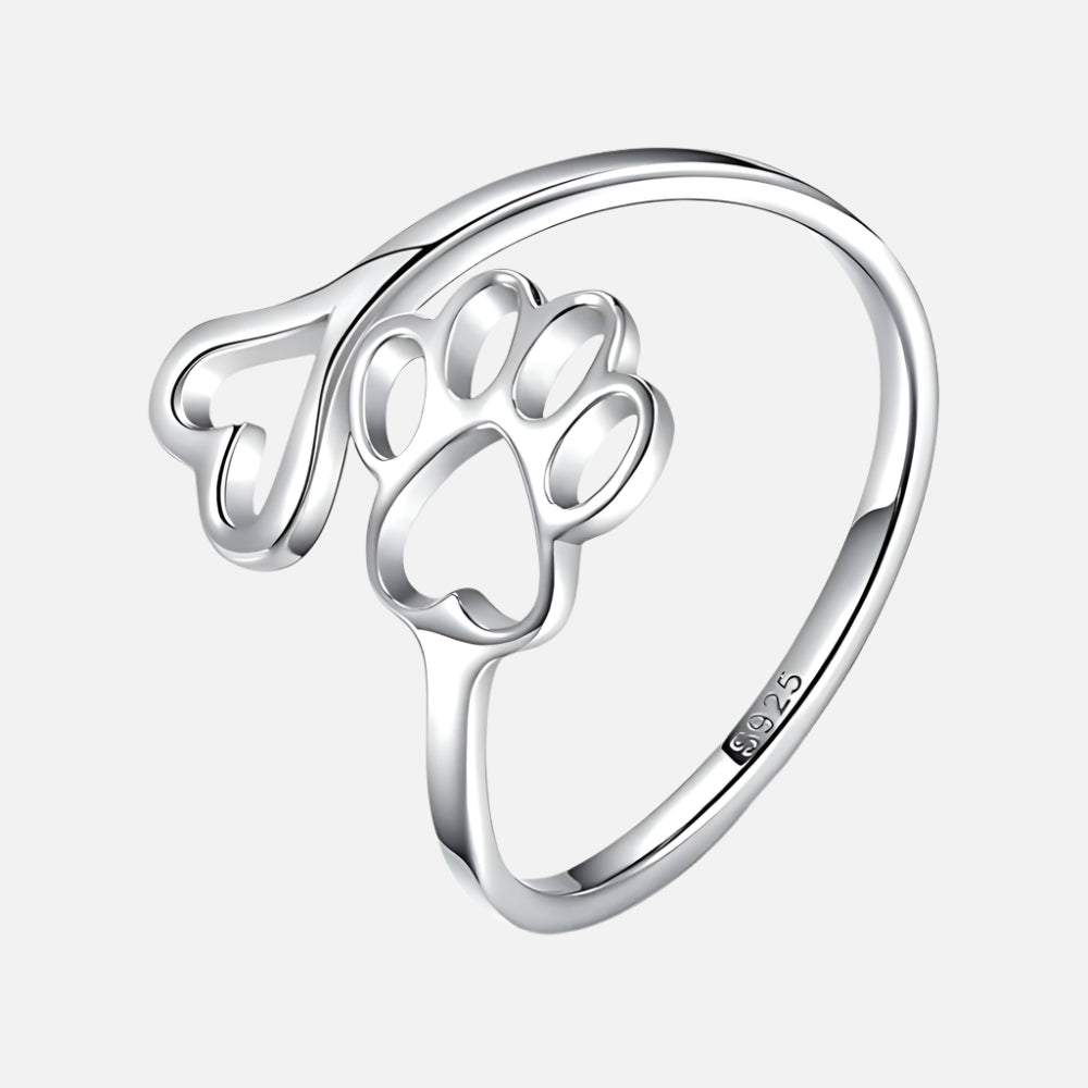 Handgefertigter Pfoten und Herz Ring