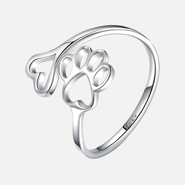 Handgefertigter Pfoten und Herz Ring