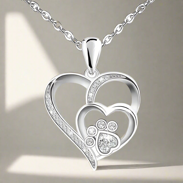 Pfoten und Herz Halskette in Sterlingsilber mit Zirkonia
