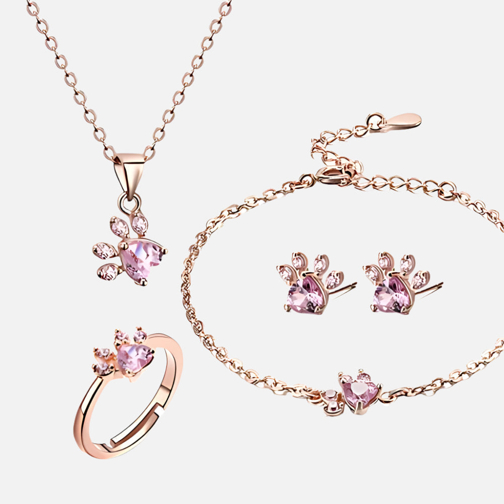 Roségold Pfoten Schmuckset