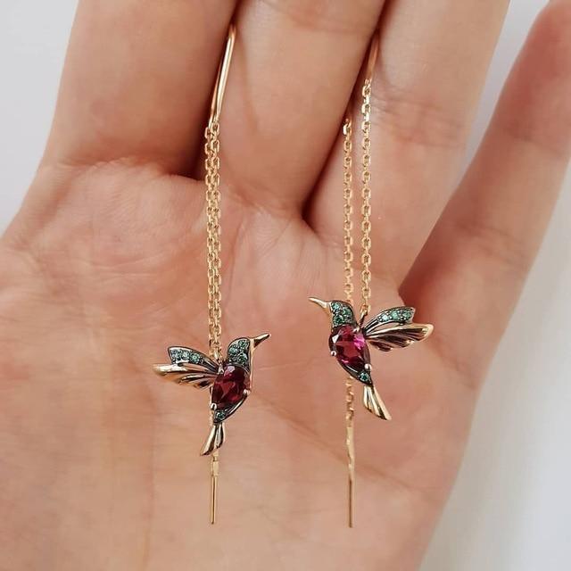 Kolibri-Ohrringe aus Emaille und Zirkonias