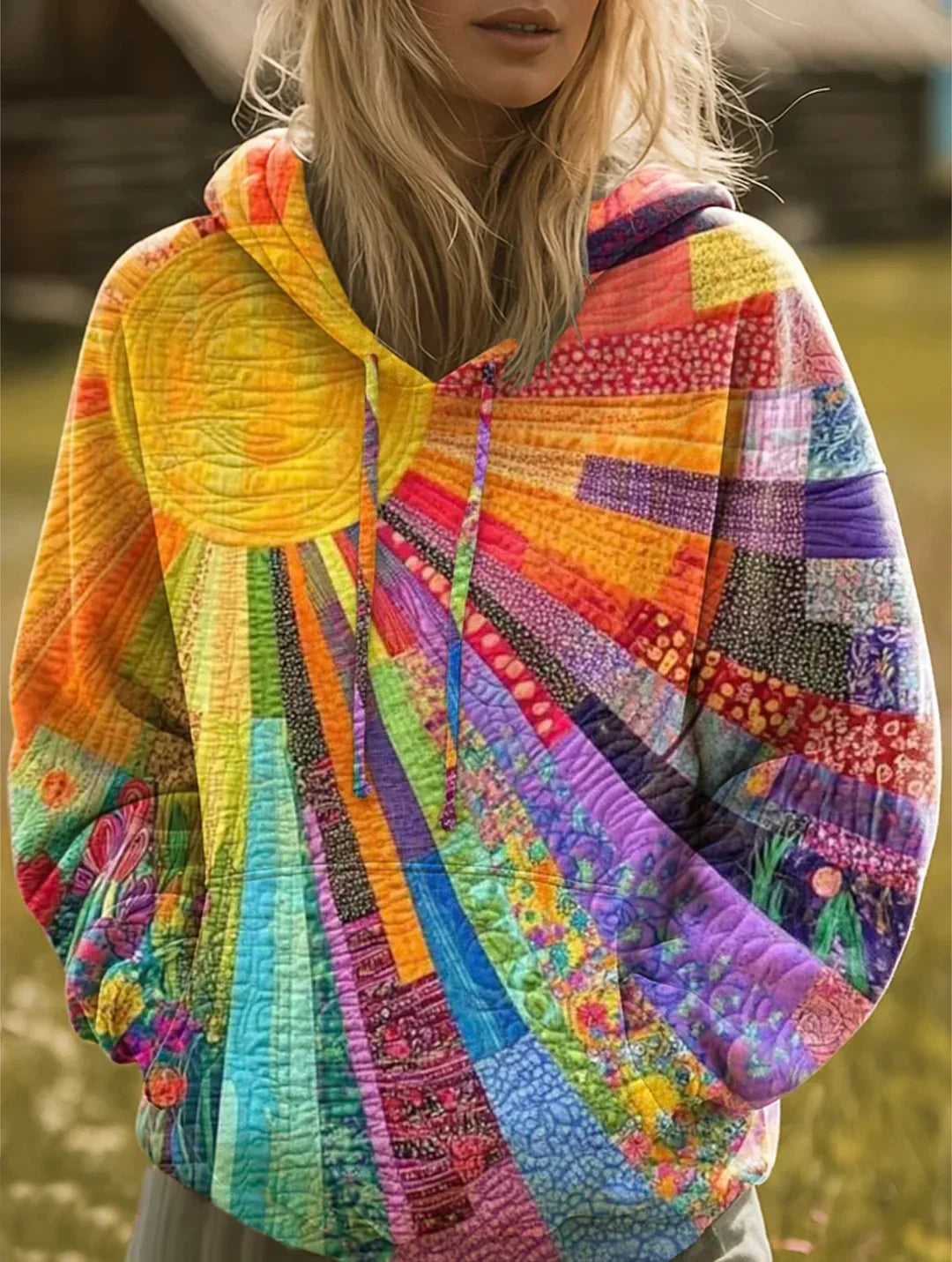 Kapuzenpullover mit Kapuze und Patchwork