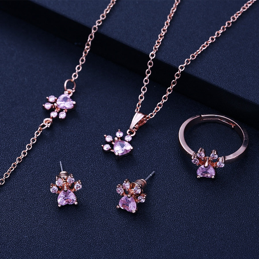 Roségold Pfoten Schmuckset