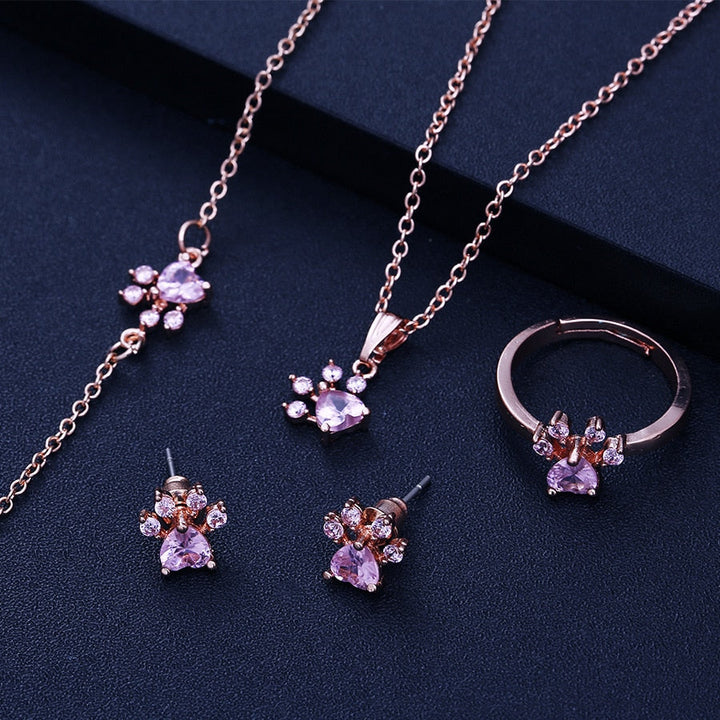 Roségold Pfoten Schmuckset