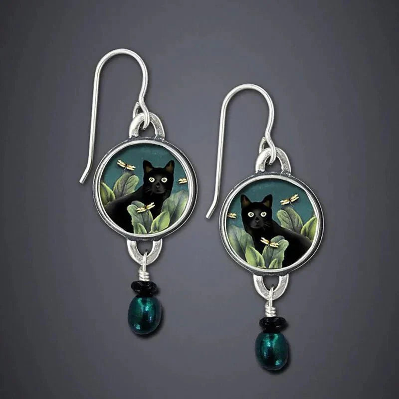 Vintage tropische schwarze Katzen Ohrringe