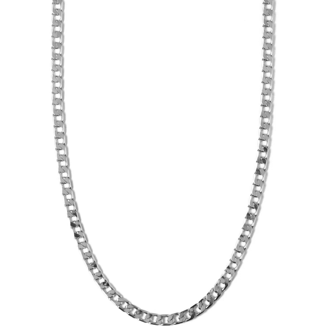 Flachgliedrige Curb Chain Halskette | Weißgold