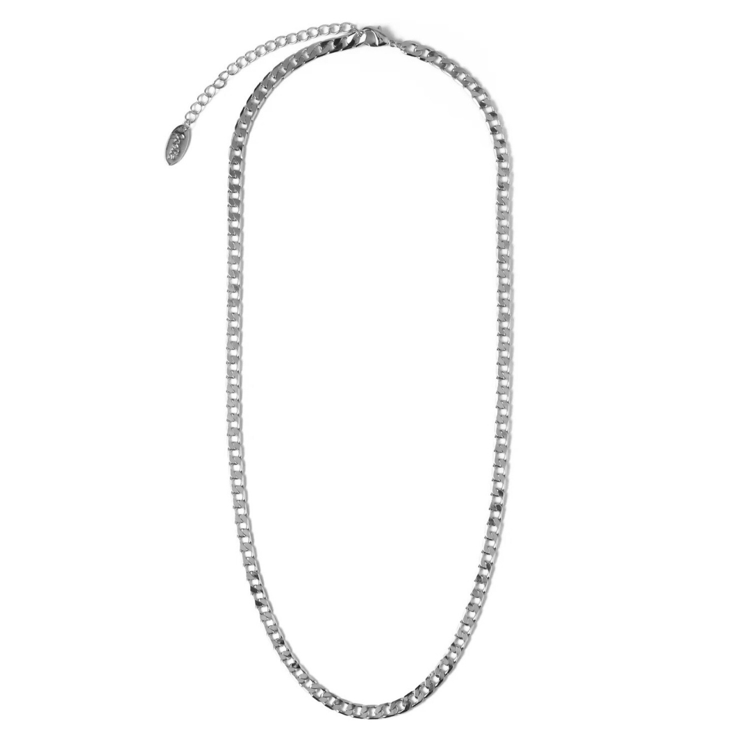 Flachgliedrige Curb Chain Halskette | Weißgold