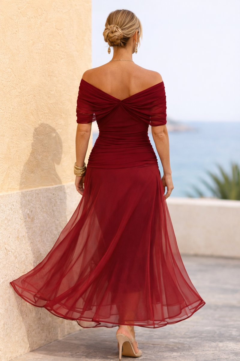 Maxikleid mit V-Ausschnitt und Wickeloptik - Ansicht 3