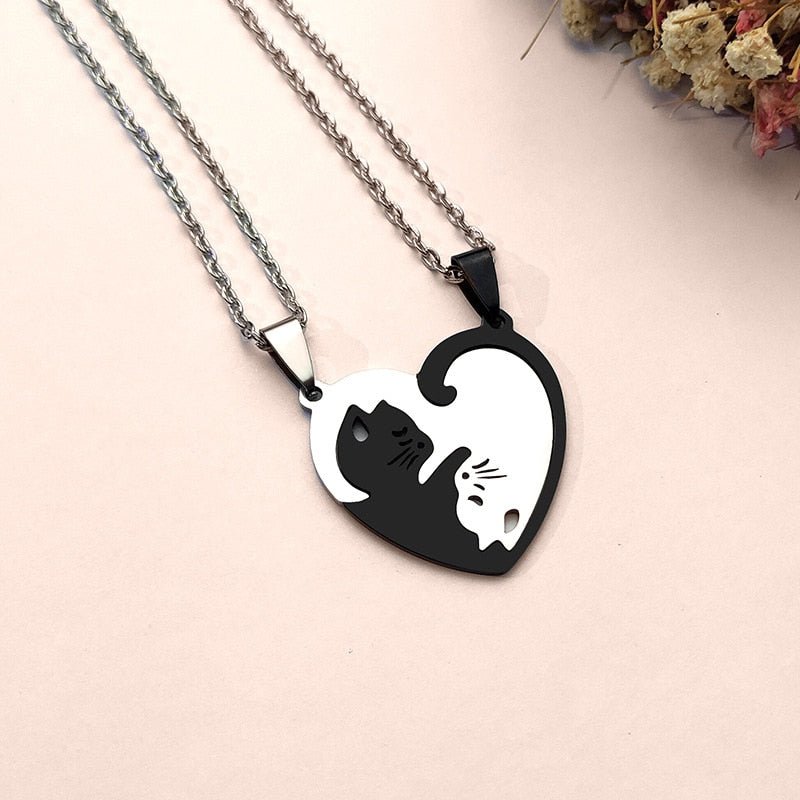 Yin Yang schwarz-weiße Katzen Liebes Halskette