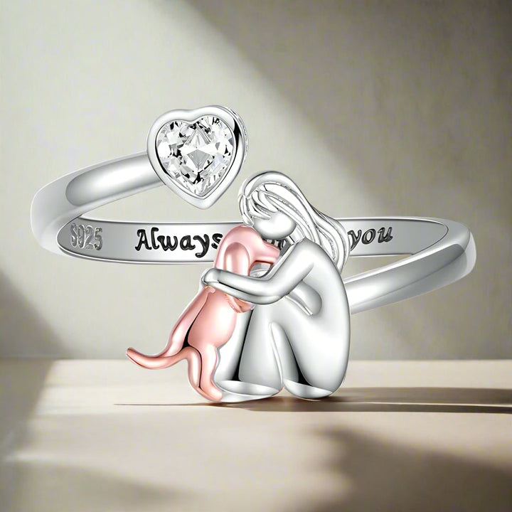 Verstellbarer Hund Ring in 925 Sterlingsilber mit Zirkonia