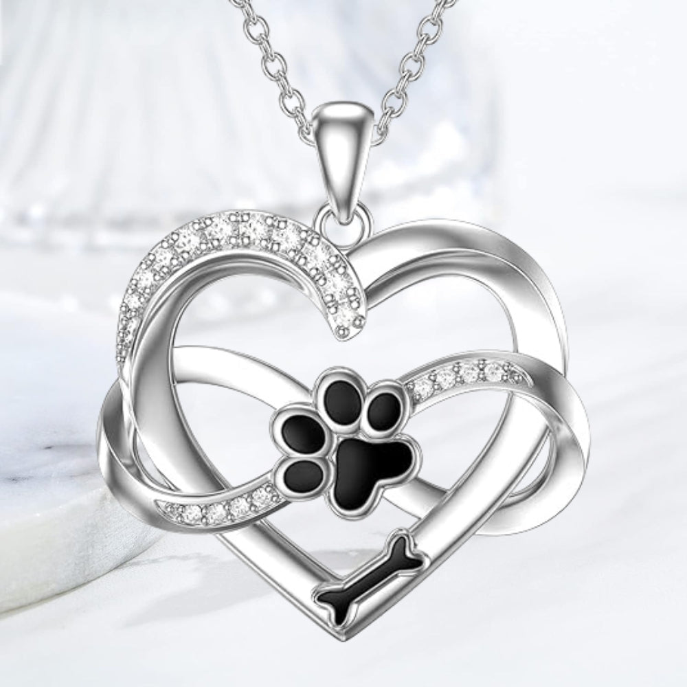 Unendlich Herz und Pfoten Halskette in 925 Sterlingsilber mit Zirkonia