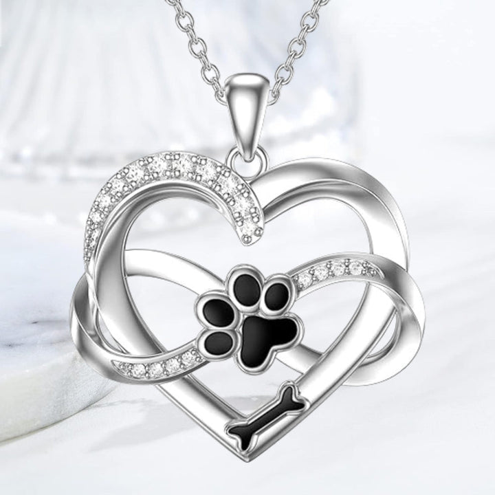Unendlich Herz und Pfoten Halskette in 925 Sterlingsilber mit Zirkonia
