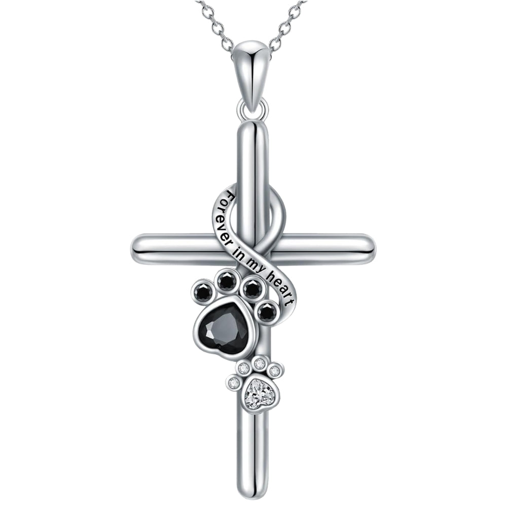 Pfoten und Kreuz Halskette in 925 Sterlingsilber