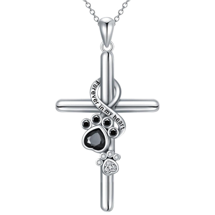 Pfoten und Kreuz Halskette in 925 Sterlingsilber