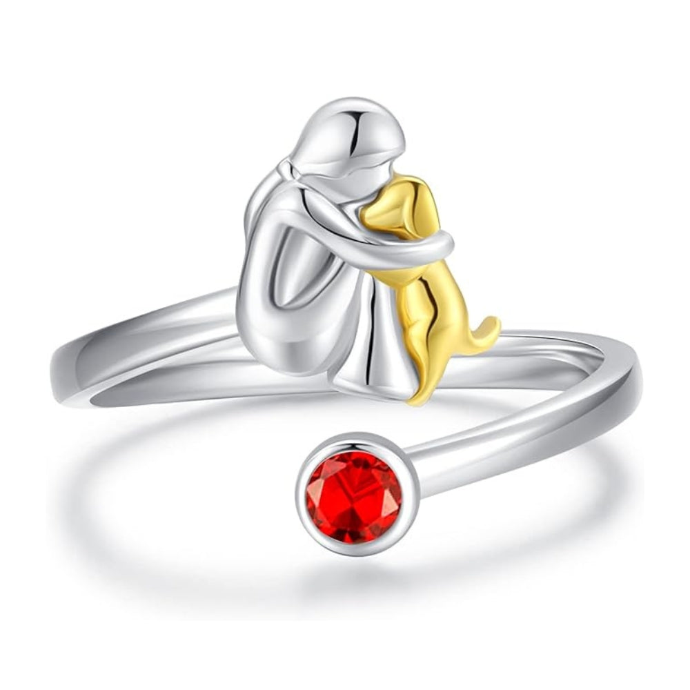 Hund und Mädchen Ring in Sterlingsilber